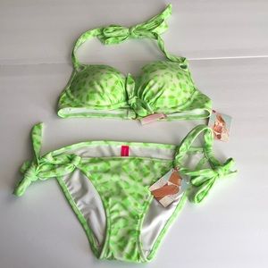 Victoria’s Secret Two Piece Green and White Padded Bathing Suit Size XS